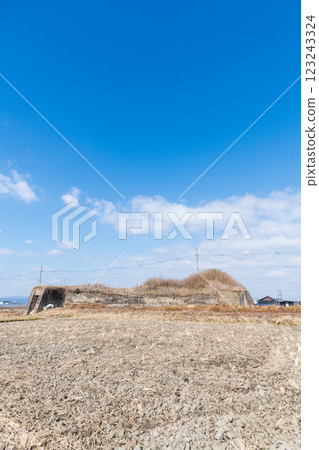 View of the remains of the air raid shelter on the north side of the former Yanagimoto Airfield 123243324