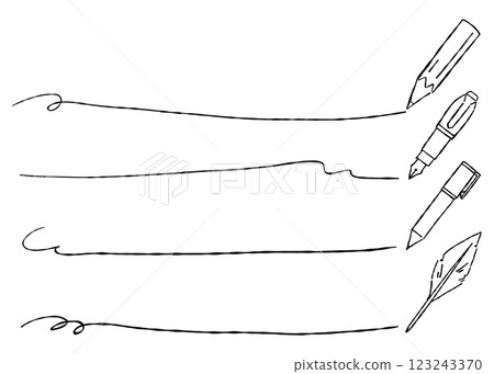 Set of hand-drawn pen and line frames and decorative elements 123243370