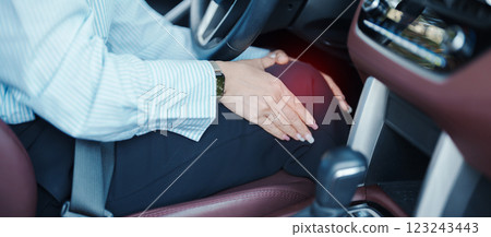 woman with her knee sprain while driving car long time, Patellofemoral Pain Syndrome, osteoarthritis, arthritis, rheumatism and Patellar Tendinitis. medical and ergonomic concept woman with her knee sprain while driving car long time, Patellofemoral Pain Syndrome, osteoarthritis, arthritis, rheumatism and Patellar Tendinitis. medical and ergonomic concept 123243443