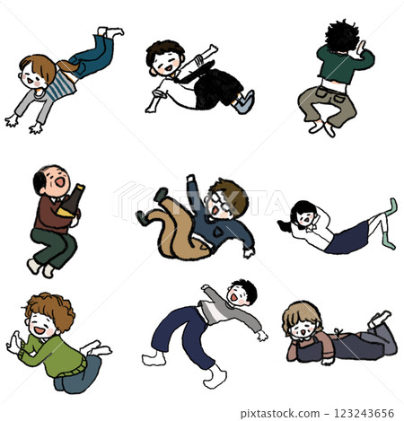 Drunk people in various poses Drunk people in various poses 123243656