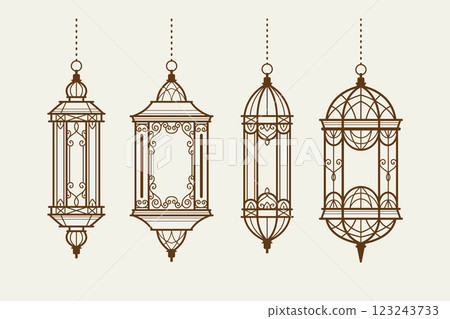 Muslim ornamental hanging lanterns, Arabic traditional Ramadan Kareem, Muslim ornamental hanging lanterns, Arabic traditional Ramadan Kareem, 123243733