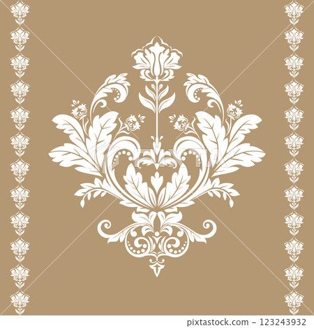 Damask graphic ornament. Floral design element. Beige and white vector pattern Damask graphic ornament. Floral design element. Beige and white vector pattern 123243932