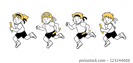 Fun relay, foot race, running race vector illustration material Simple cute Elementary school students Boys Girls 123244008
