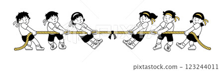 Tug of war vector illustration Sports day Physical education class Simple Cute Elementary school Junior high school 123244011