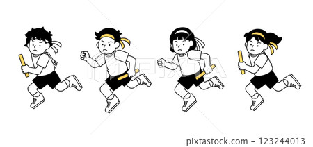 嚴肅的接力賽、競走賽、跑步比賽向量插畫素材簡單可愛小學生男孩女孩 嚴肅的接力賽、競走賽、跑步比賽向量插畫素材簡單可愛小學生男孩女孩 123244013