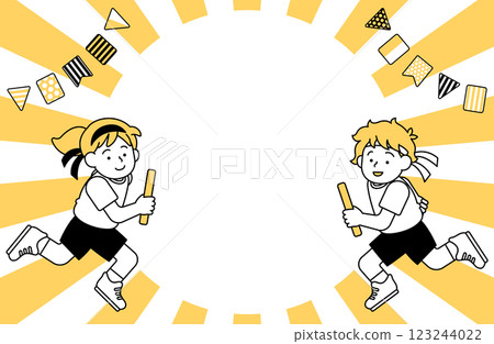 運動會、接力賽、跑步、競走、框架、影印空間、體育節、人物的框架向量插圖 123244022