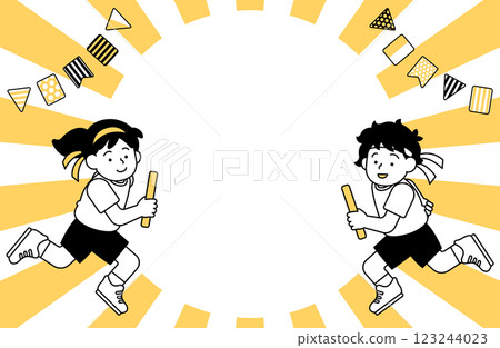 運動會、接力賽、跑步、競走、框架、影印空間、體育節、人物的框架向量插圖 123244023