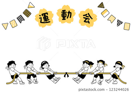 Frame illustration of athletic meet and tug of war Frame Copy space Sports festival Person Garland Simple Cute 123244026