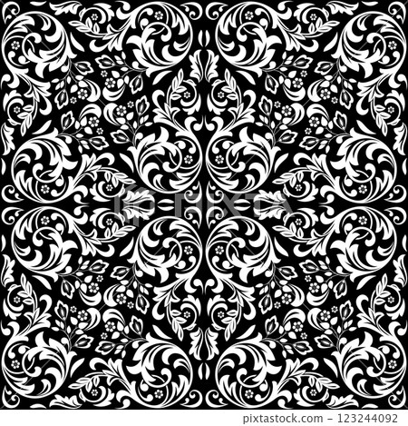 Wallpaper in the style of Baroque. White and black floral Wallpaper in the style of Baroque. White and black floral 123244092