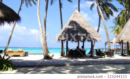 A restaurant with an ocean view at a luxury resort hotel 123244113