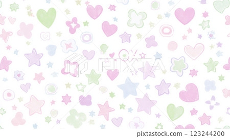 Soft pastel shapes including hearts and stars on light background Soft pastel shapes including hearts and stars on light background 123244200