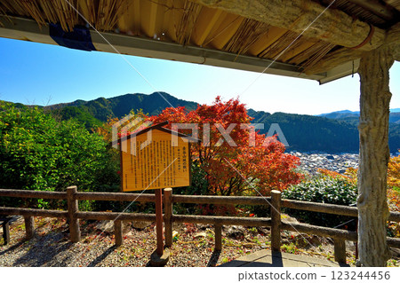 美濃國、郡上八幡城、「天守閣著火了」、藍天和秋葉 123244456