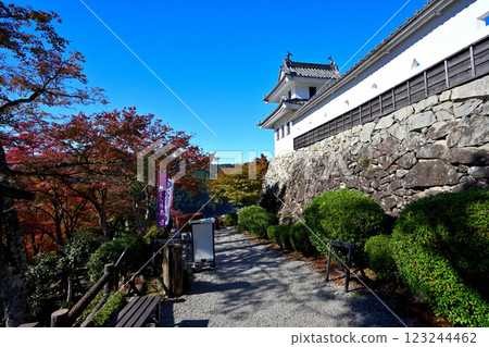 Mino Province, Gujo Hachiman Castle, "The castle tower is on fire", blue sky and autumn leaves Mino Province, Gujo Hachiman Castle, "The castle tower is on fire", blue sky and autumn leaves 123244462