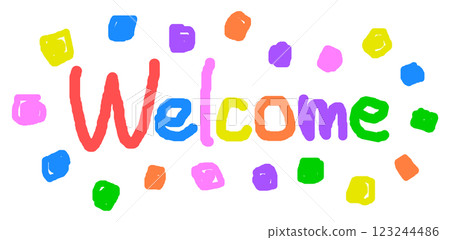 Illustrations of welcome messages and greetings written in English 123244486