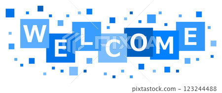 Illustrations of welcome messages and greetings written in English 123244488