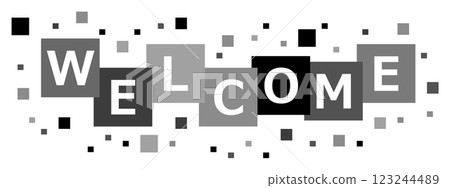 Illustrations of welcome messages and greetings written in English 123244489