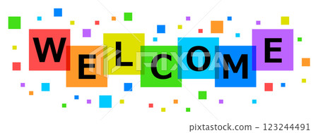 Illustrations of welcome messages and greetings written in English 123244491