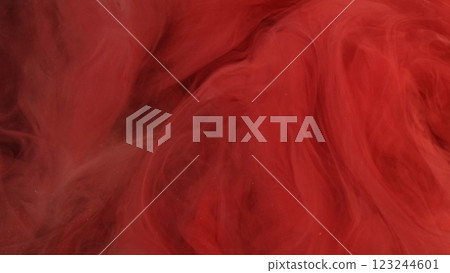 Smoke veil. Red flow. Bright spray veil dense fog chaotically mixing surface. Defocused cloudy marble paint swirls in magic water abstract background. 123244601