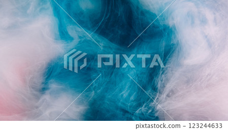 Mist cloud. Paint water blend. Defocused pastel pink blue color glowing particles texture vapor flow abstract art background. 123244633