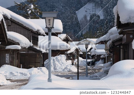 Snowy scenery of Kumagawa-juku on the Wakasa Mackerel Highway Snowy scenery of Kumagawa-juku on the Wakasa Mackerel Highway 123244847