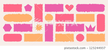 Jagged Rectangle collection. Tattered frame or text box with jagged edges. Colorful Square, heart, crown shaped with torn paper effect. Vector illustration in grunge style Jagged Rectangle collection. Tattered frame or text box with jagged edges. Colorful Square, heart, crown shaped with torn paper effect. Vector illustration in grunge style 123244937