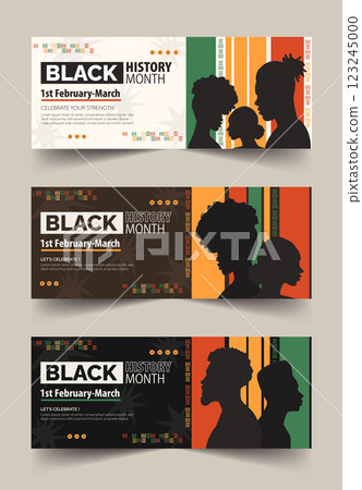 Set of Black History Month Banners with Silhouettes. vector illustration 123245000