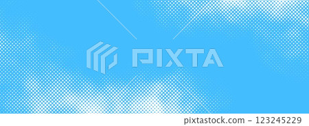 Dotted comic cloud background. Halftone clouds in bright blue sky. Pop art heaven wallpaper for banner, brochure, collage, leaflet, poster, flyer. Pixelated smoke, fog or smog texture. Vector backdrop Dotted comic cloud background. Halftone clouds in bright blue sky. Pop art heaven wallpaper for banner, brochure, collage, leaflet, poster, flyer. Pixelated smoke, fog or smog texture. Vector backdrop 123245229