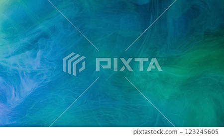 Glow fog. Paint color cloud. Defocused blue green haze ink mist texture vapor liquid sparkle water flow on abstract light background. 123245605