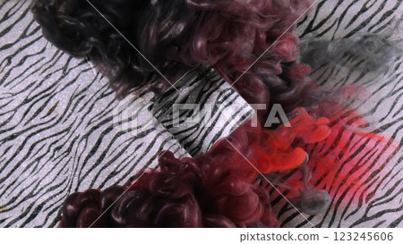 Stripes background. Burst color fume. Defocused red dark haze smoke splash cube mist vapor paint ink texture on abstract patterned art. 123245606