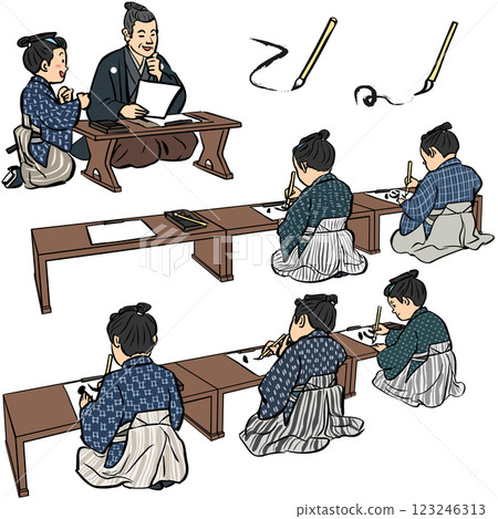 Japanese style image: Children studying set Japanese style image: Children studying set 123246313