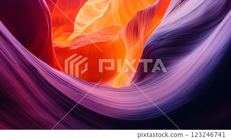 Abstract flowing canyon walls in orange, purple, and pink hues. Smooth curves and lines create a sense of depth and movement. Abstract flowing canyon walls in orange, purple, and pink hues. Smooth curves and lines create a sense of depth and movement. 123246741