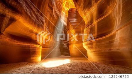 Striated canyon illuminated by sunbeam. Awe-inspiring geology carved by wind and water, showcasing the textures and beauty of the natural world. Striated canyon illuminated by sunbeam. Awe-inspiring geology carved by wind and water, showcasing the textures and beauty of the natural world. 123246753