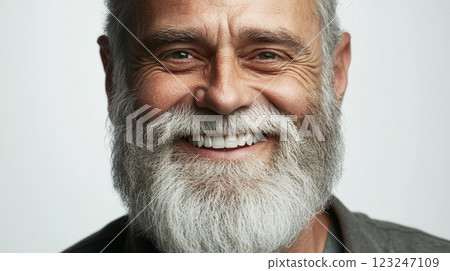 Smiling elderly man with a white beard. Head and shoulder shot against a white background showing off a joyful expression on his face. Smiling elderly man with a white beard. Head and shoulder shot against a white background showing off a joyful expression on his face. 123247109