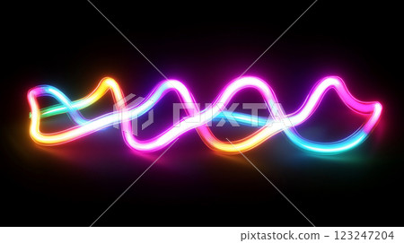Colorful neon light forming a helix shape against a dark background. The illumination provides a vibrant and playful aesthetic. Colorful neon light forming a helix shape against a dark background. The illumination provides a vibrant and playful aesthetic. 123247204
