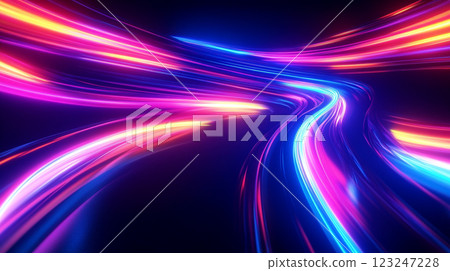 Dynamic light trails dance across a dark backdrop, creating a vibrant visual spectacle of motion and luminosity. Abstract and mesmerizing. 123247228