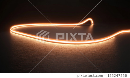 Illuminated LED strip lights on a dark surface create a modern, minimalist look. Provides ambient, decorative lighting for spaces. 123247236