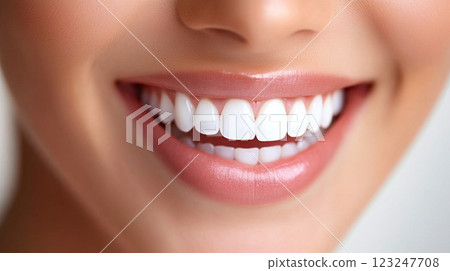 Radiant Smile: Close-up of a woman's perfect white teeth, highlighting oral health and dental care. A picture-perfect grin. 123247708