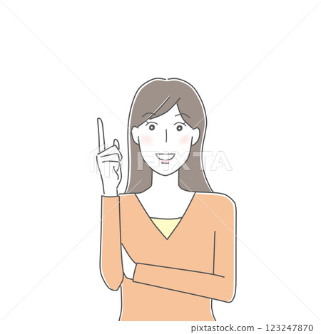 Positive young woman smiling and pointing up Positive young woman smiling and pointing up 123247870