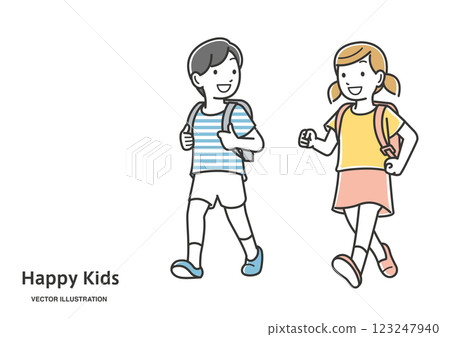 微笑的小學生朋友步行到學校 123247940