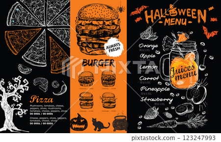 halloween, menu, vector 123247993
