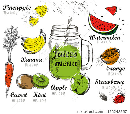 Juice menu, hand drawn. Smoothie.	 123248267