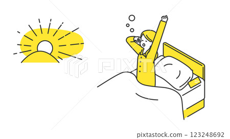 睡眠：一名女子因睡眠不足而早上醒來 123248692