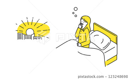 Sleep: A woman wakes up in the morning due to lack of sleep 123248698