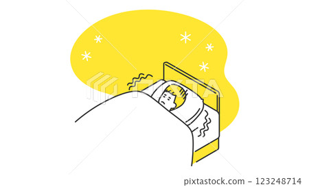 Sleep: A man has trouble sleeping due to cold 123248714