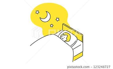 睡眠： 老年婦女在床上睡覺 123248727