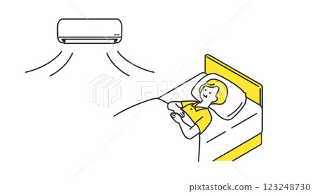 Sleeping: Senior woman sleeping in bed with air conditioning 123248730