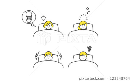 Sleep: Sets and variations of men and women of all ages who can't get a good night's sleep in bed Sleep: Sets and variations of men and women of all ages who can't get a good night's sleep in bed 123248764