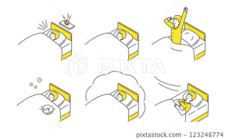 Sleep: Man sleeping peacefully in bed, set, variations Sleep: Man sleeping peacefully in bed, set, variations 123248774