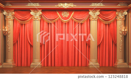 Luxurious red curtain theater stage 123248818