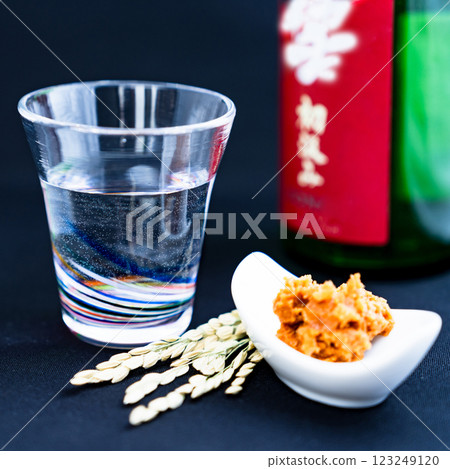 Toasting with shot glasses of Japanese sake, Junmai Daiginjo, Kaorushu, and chilled sake [Image of enjoying alcohol] 123249120